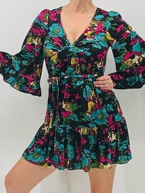 Betsey Johnson Vintage Y2K Art Deco Whimsical Lovers Kissing Fairycore Dress